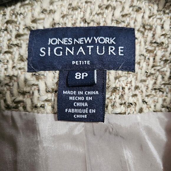 JONES NEW YORK SIGNATURE Olive/Cream Wool Blend Tweed Fringe Jacket. Sz 8 Petite - Picture 7 of 7